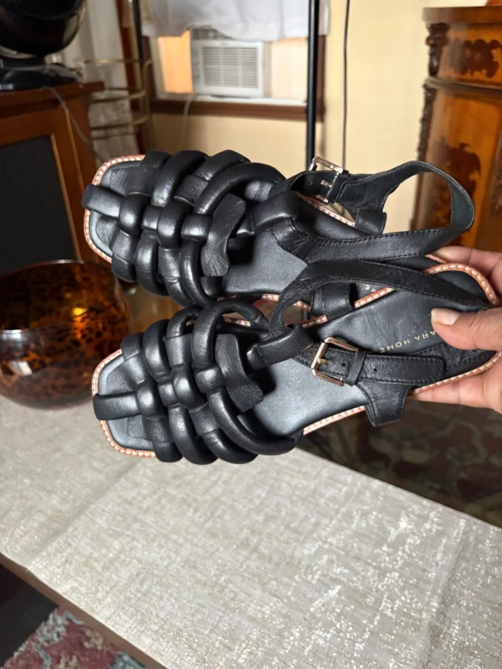 Zara home Black Braided caged Leather Sandals - Picture 6 of 10